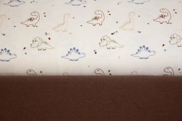 Stoffpaket Jersey + Bündchen mit Dinosauriern, ecru, braun